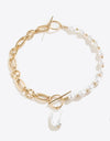 Half Pearl Half Chain Toggle Clasp Necklace